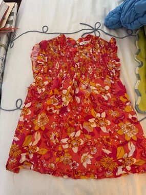 THML Pink and Orange Floral Smocked Women’s Top